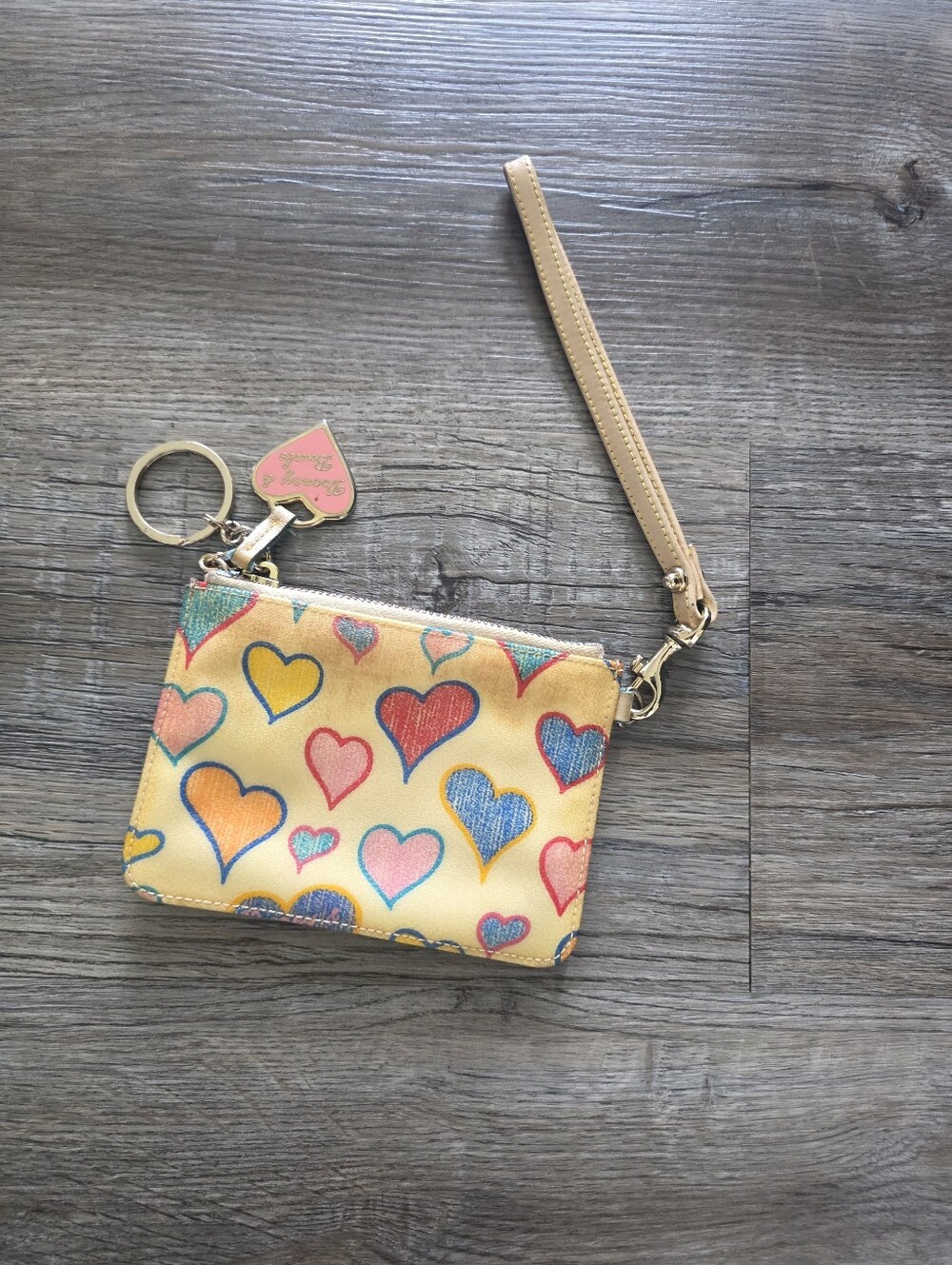 Dooney & Bourke Heart Print Yellow Wristlet Wallet